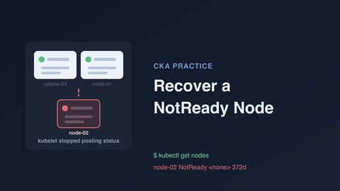 CKA Practice: Recover a NotReady Node After a Kubelet Configuration Error (cover image)