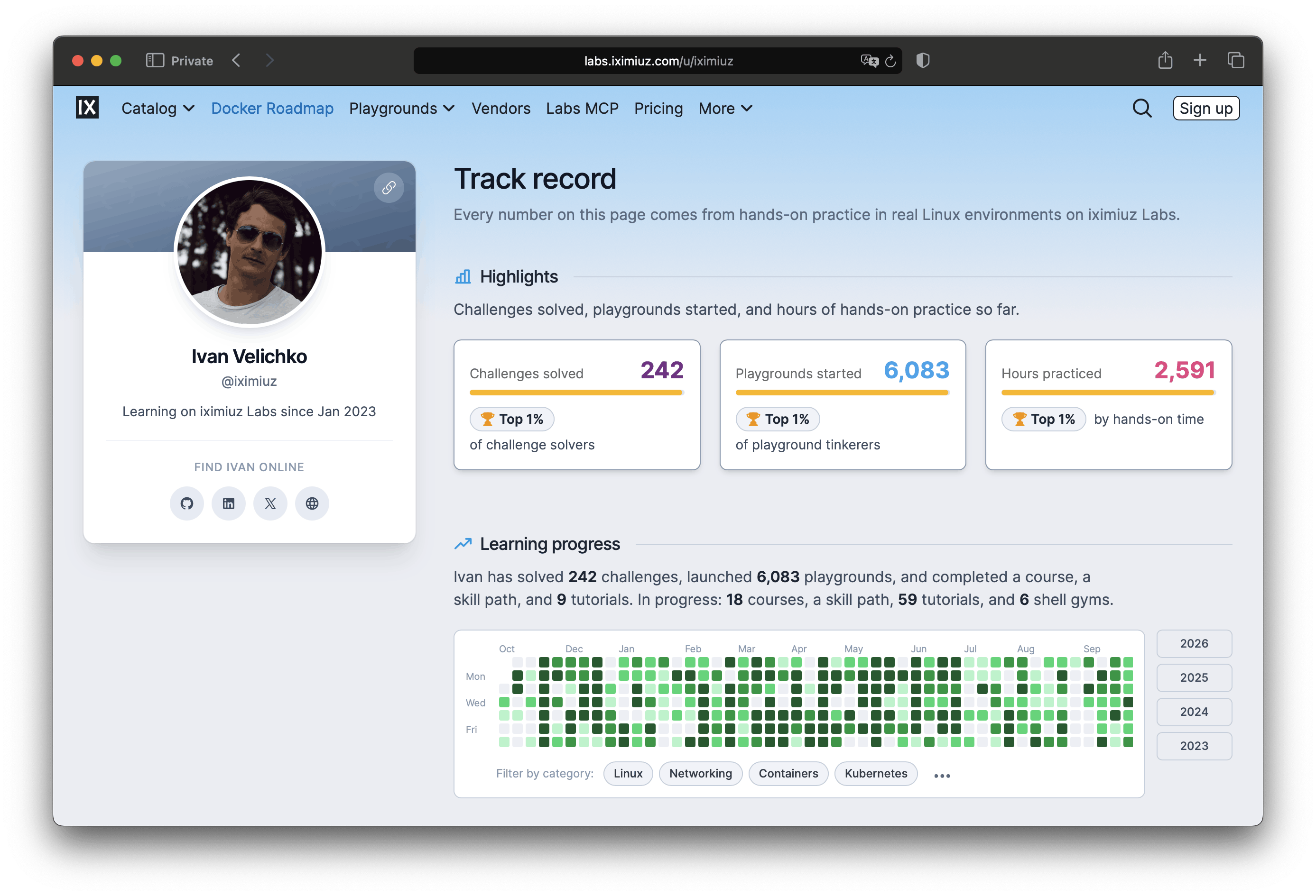 2. Learner profile page (/u/iximiuz).