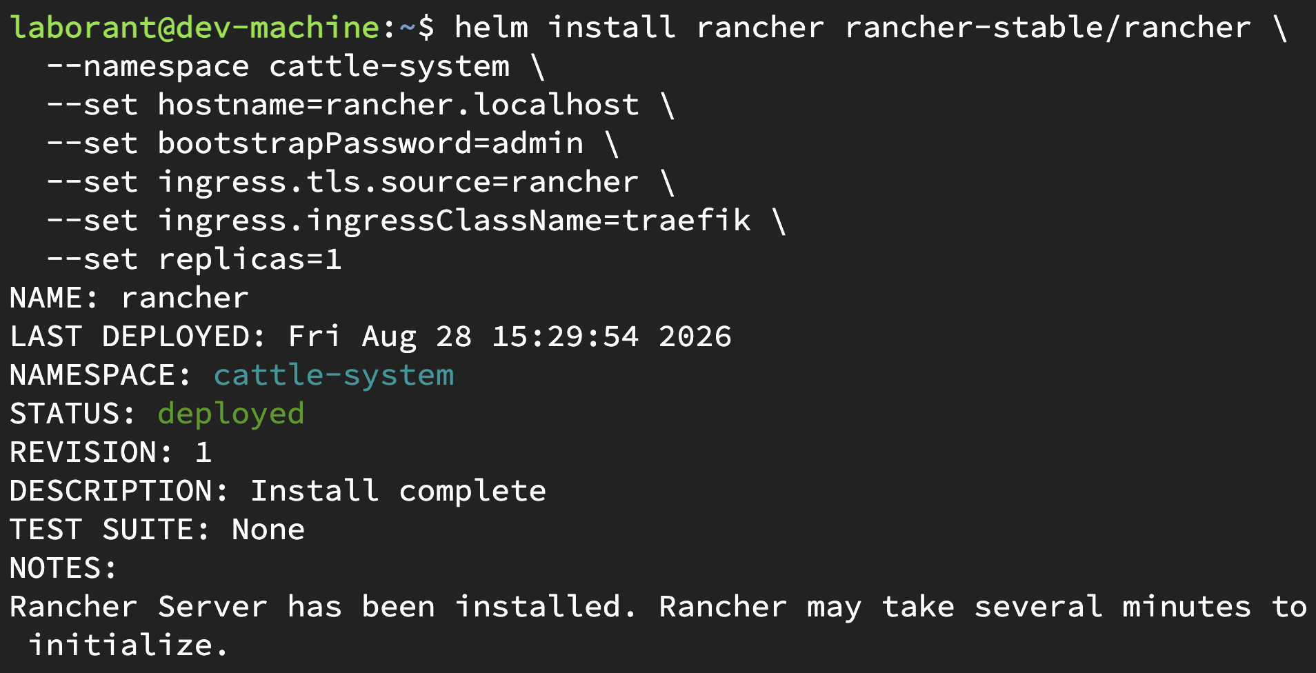 Rancher Helm release reporting a Deployed status