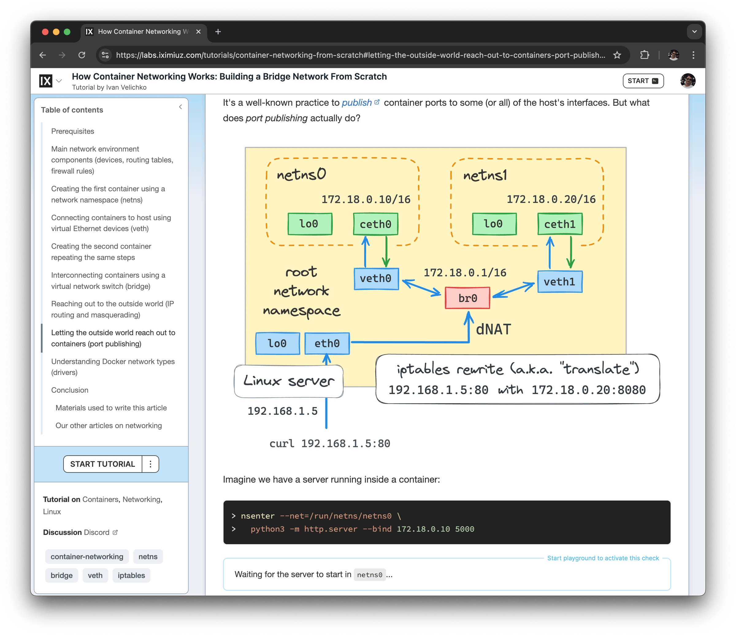Tutorial example: How Container Networking Works - Building a Bridge Network From Scratch
