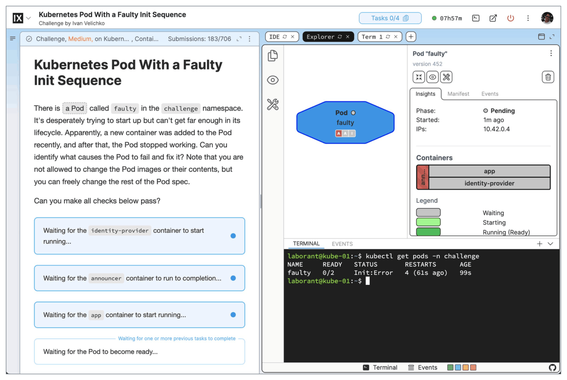 Challenge example: Troubleshoot a Kubernetes Pod With a Faulty Init Sequence.
