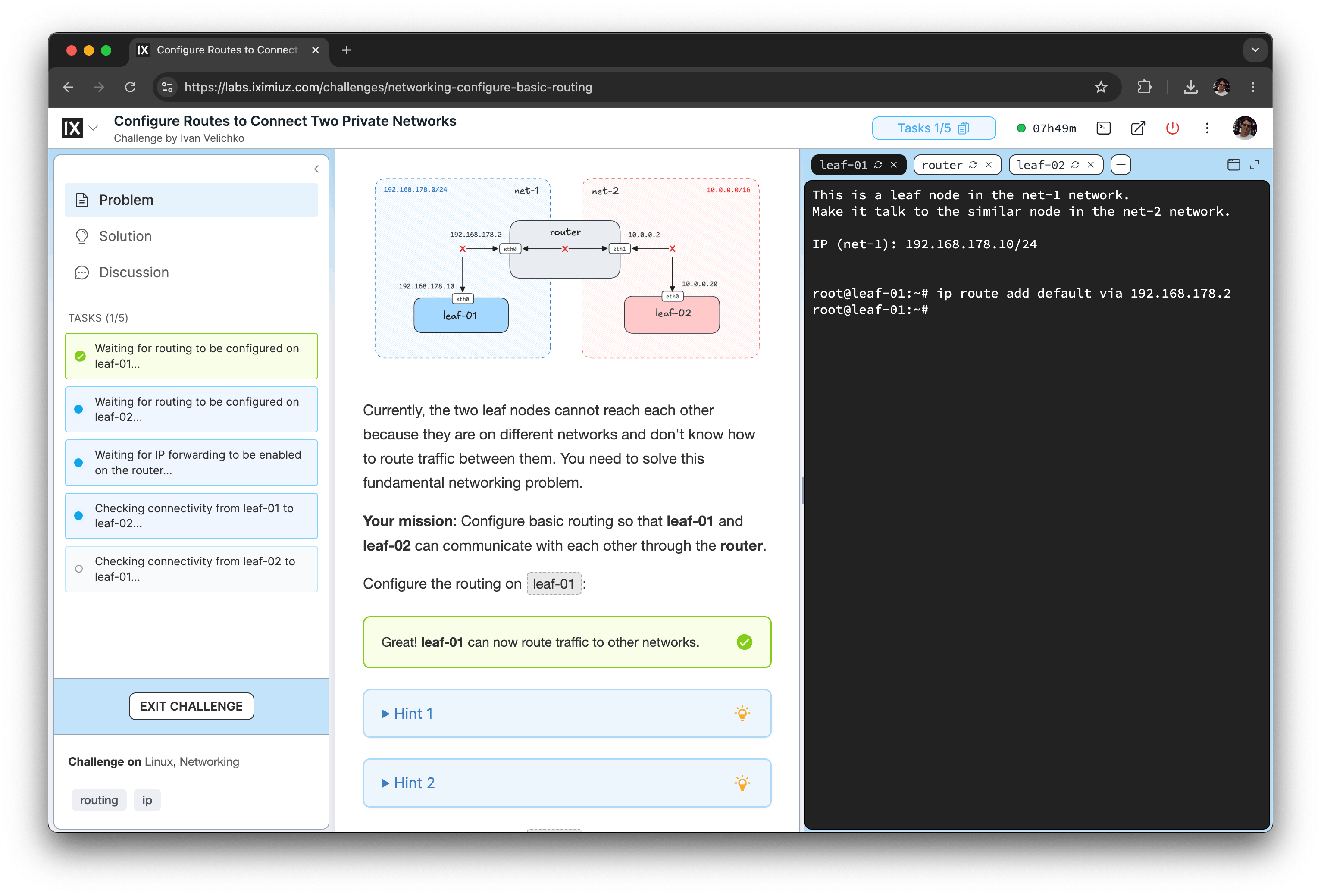 iximiuz Labs Challenges are bite-sized, hands-on problems for practicing Linux, Docker, Kubernetes, and networking by solving realistic problems in interactive Playgrounds.