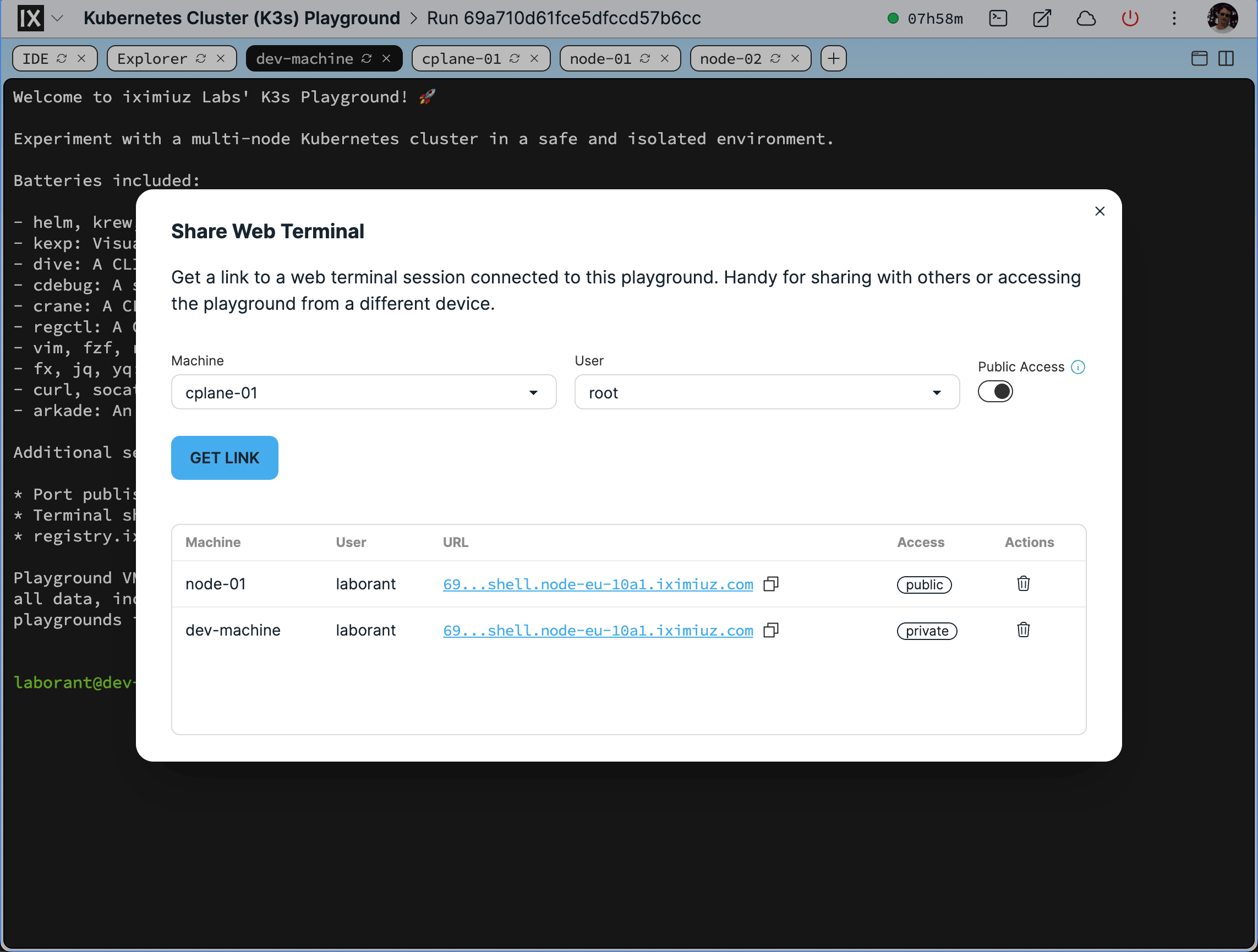 The **Share Web Terminal** dialog.