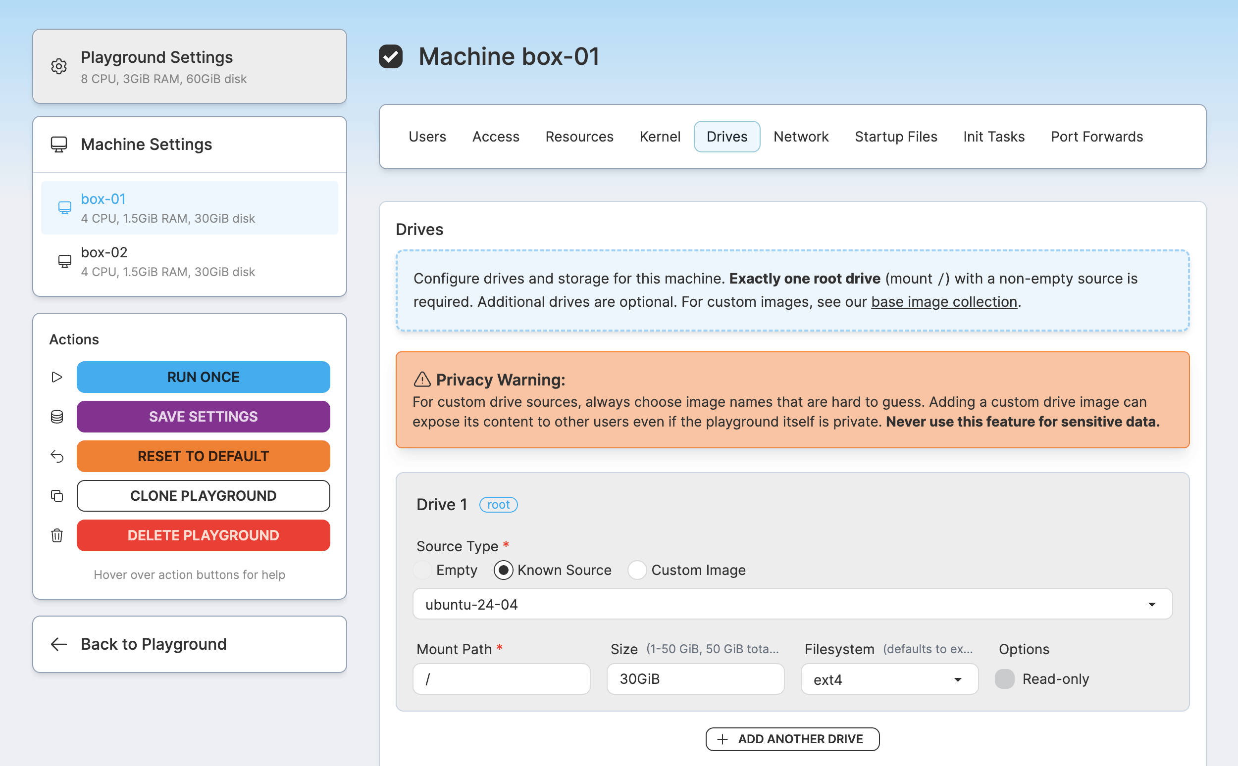 iximiuz Labs Playgrounds constructor UI
