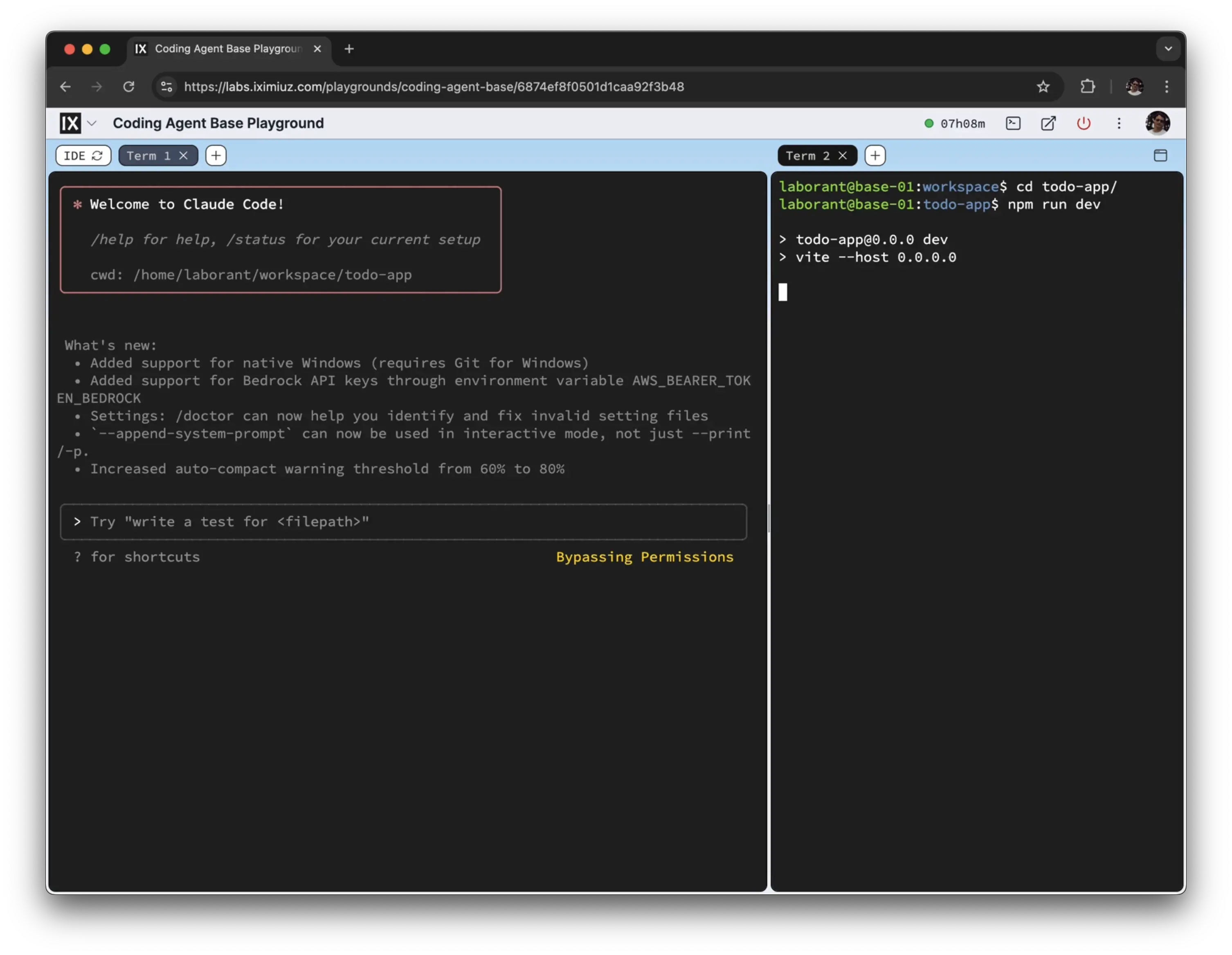 Split view example showing terminal and web preview (screenshot 1).
