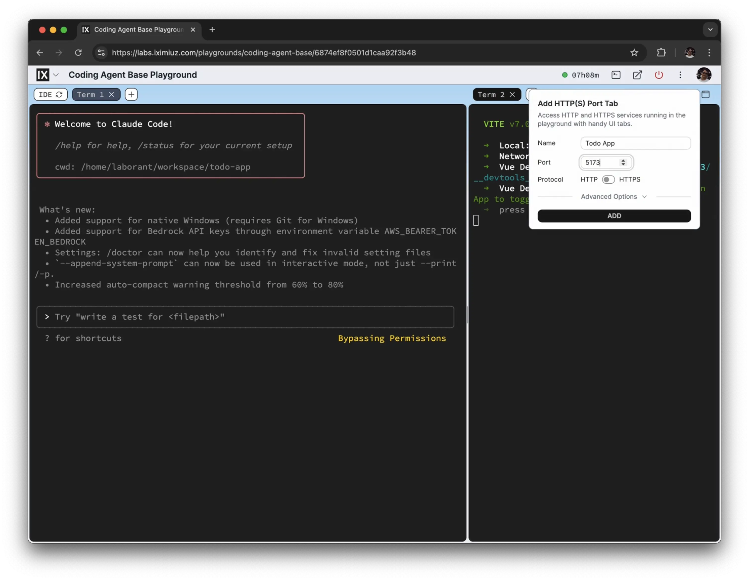 Split view example showing terminal and web preview (screenshot 2).