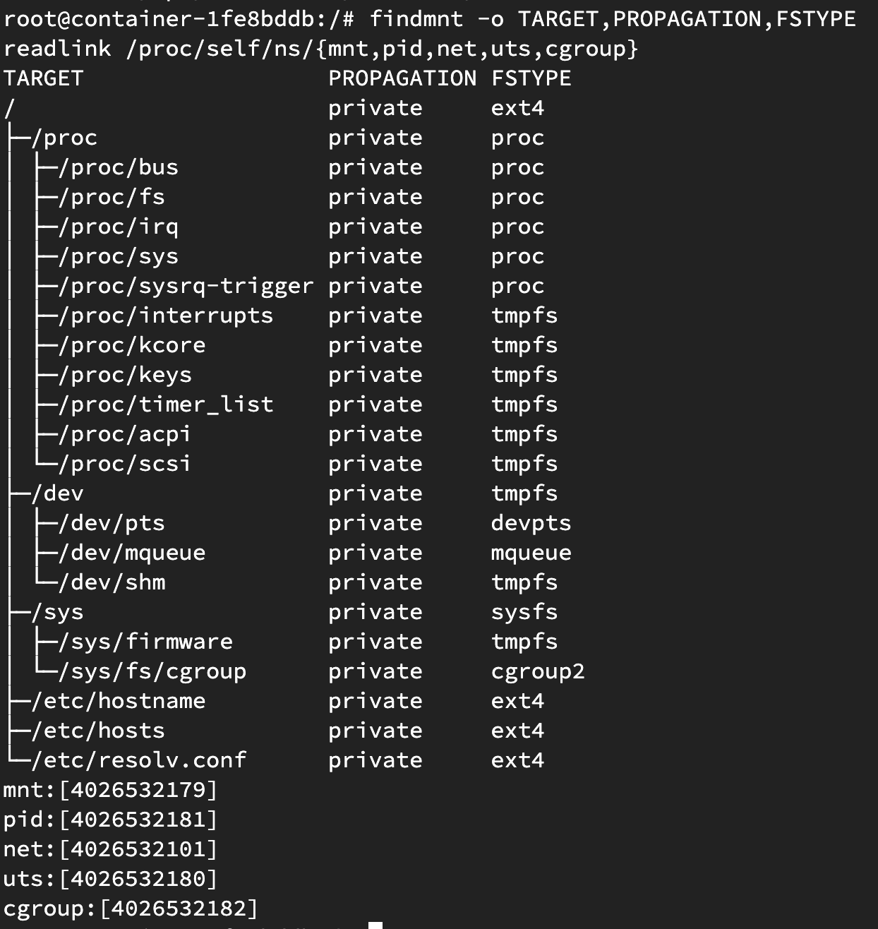 Comparing namespace IDs between host and container