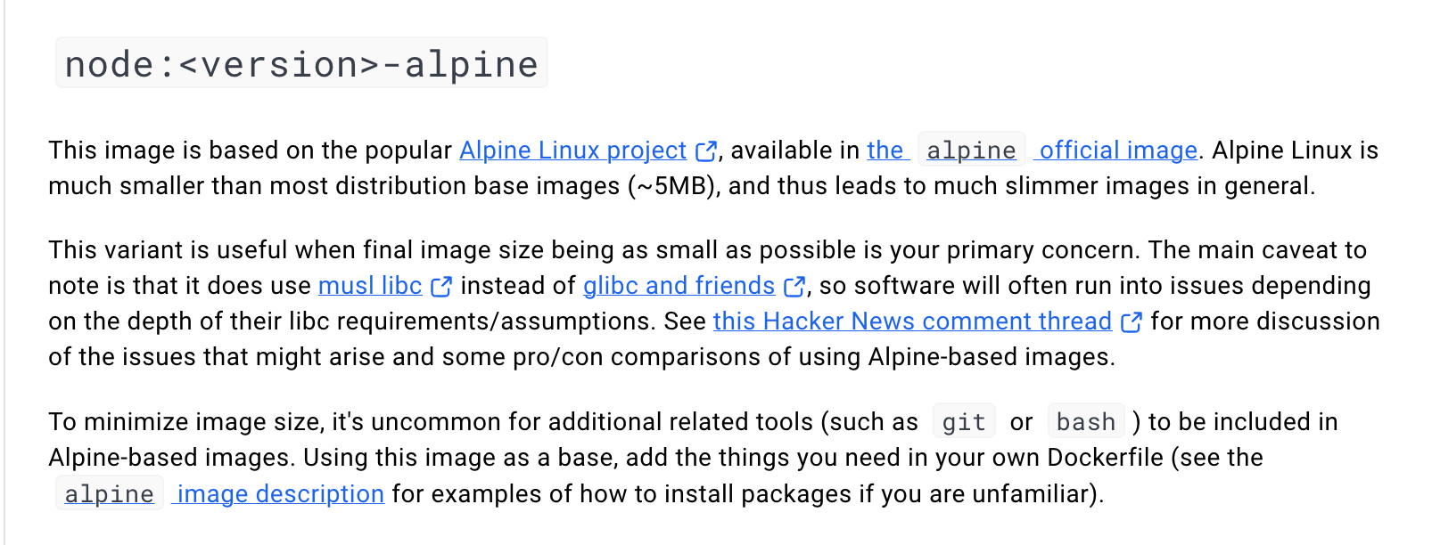 Node.js image variants.