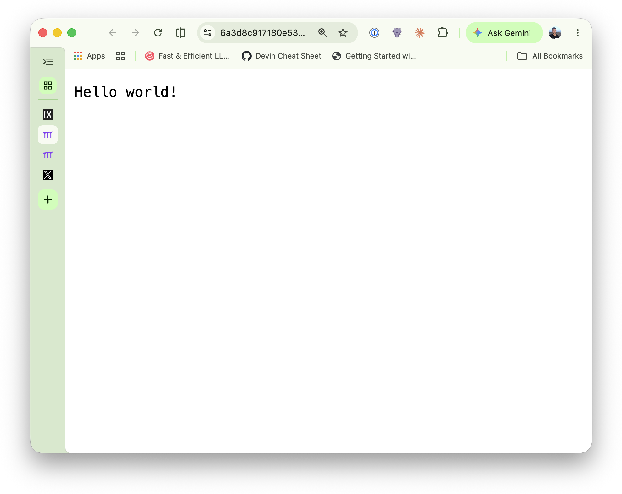 The published route serving "Hello world!" again after the tunnel policy was restored, without reopening the SSH connection.